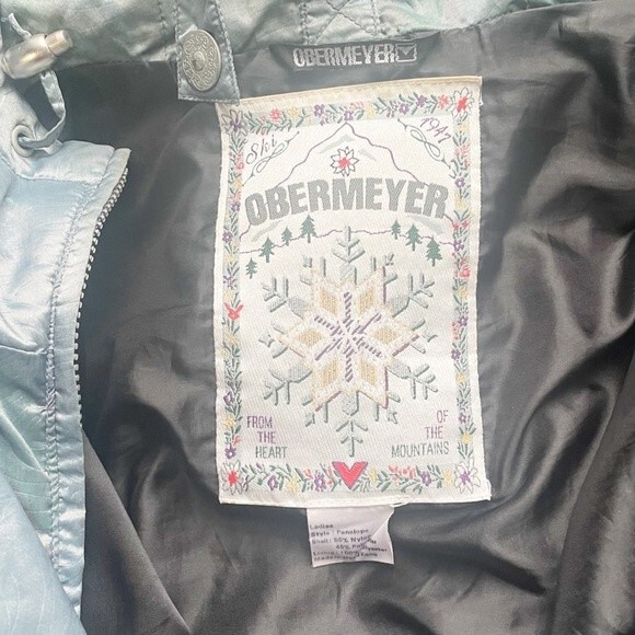 Vintage Obermeyer Metallic Blue Green Penelope Hooded Ski Jacket Size Large - Picture 8 of 11